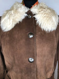 womens  vintage  Suede  Sheepskin  coat  brown  70s  1970s  12