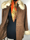 womens  vintage  Suede  Sheepskin  coat  brown  70s  1970s  12