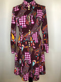 1970s Psychedelic Paisley Dress in Purple - Size UK 10