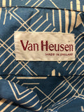 white  vintage  Van Heusen  Urban Village Vintage  urban village  striped  square print  retro  patterned  mens  long sleeve  L  dagger collar  collar  button fastening  blue  70s  1970s