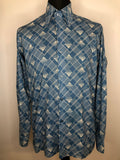 1970s Square and Stripe Print Dagger Collar Shirt by Van Heusen - Size L