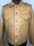 1970s Leather Jean Jacket in Light Tan - Size UK M