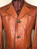 vintage  Urban Village Vintage  urban village  safari style  Safari jacket  safari  pockets  mens  M  long sleeve  Leather Jacket  Leather  jacket  coat  brown  70s  1970s