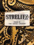 yellow  womens  vintage  v-neck design  Strelitz  retro  paisley print  long sleeve  large collar  dress  black  belted  70s  1970s