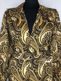 yellow  womens  vintage  v-neck design  Strelitz  retro  paisley print  long sleeve  large collar  dress  black  belted  70s  1970s