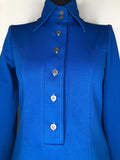 womens  vintage  retro  long sleeve  Herman Geist  dress  dagger collar  button up  button  blue  70s  1970s