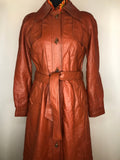 1970s Belted Long Leather Coat  - Size UK 10