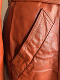 womens jacket  womens coat  womens  waist belt  vintage  Urban Village Vintage  urban village  trench  pockets  long length coat  long  lining  Leather Jacket  Leather  large pointed collar  Jacket  coat  button  brown  Belted waist  belted jacket  belt  70s  70  1970s  10