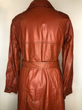 womens jacket  womens coat  womens  waist belt  vintage  Urban Village Vintage  urban village  trench  pockets  long length coat  long  lining  Leather Jacket  Leather  large pointed collar  Jacket  coat  button  brown  Belted waist  belted jacket  belt  70s  70  1970s  10