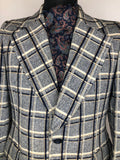 vintage  Urban Village Vintage  urban village  retro  Navy Blue  mens  large check  lapels  Jacket  cream  coat  checkered  checked  check lining  check coat  check  button down  button  Bruce Corman  brown  Blazer