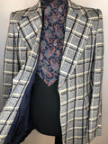 vintage  Urban Village Vintage  urban village  retro  Navy Blue  mens  large check  lapels  Jacket  cream  coat  checkered  checked  check lining  check coat  check  button down  button  Bruce Corman  brown  Blazer