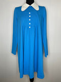 1970s Blue/White Beagle Collar Maternity Smock Dress - UK 14