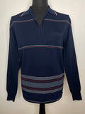 1970s Open Collar Long Sleeve Polo Sportswear Top - Size Large