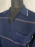 vintage  Urban Village Vintage  urban village  twin tipped  stripe  Shirt  retro  polo top  polo shirt  pointed collar  pattern  Orange  Mens Shirts  mens  long sleeves  Long sleeved top  long sleeve  large pointed collar  large  L  dagger collar  dagger  cream  Blue  70s  1970s