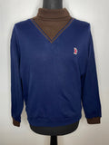 1970s Navy/Brown 2-in-1 Rollneck and V-Neck Jumper - Size Large