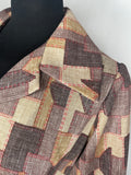 womens  vintage  Urban Village Vintage  tea dress  short sleeved  short sleeve dress  short sleeve  print dress  pointed collar  patchwork  open collar  midi dress  midi  large pointed collar  large collar  dress  collar  brown  70s  1970s  14