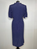 zip back  ww2  WW11  woodstock  womens  white polka dot  white  vintage  urban village  round collar  rockabilly  retro  pussy bow  princess diana  Polka Dot  pin up  neck tie  Navy  long length  long dress  long  bow tie collar  bow tie  Blue  70s  70  1970s  1950s  1940s  14