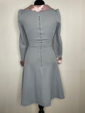 wwII  ww2  womens  vintage  tea dress  retro  puffed shoulders  midi dress  midi  long sleeve  Light Blue  Grey  fitted waist  dress  button front  Blue  6  40s  1970s  1940s