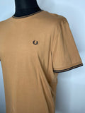 XL  vintage  Urban Village Vintage  urban village  top  tee  tan  t shirt  summer top  summer  short sleeved  short sleeve  retro  MOD  mens  Fred Perry  fred  crew neck  Cotton  brown