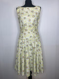 yellow  womens  vintage  urban village  swing dress  spring  rockabilly  pin up  floral print  floral dress  floral  fitted waist  drop waist dress  drop waist  dress  ditsy print  ditsy  day dress  cotton dress  Cotton  8  50s  1950s