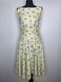 1950s Yellow Ditsy Floral Cotton Drop Waist Dress - UK 8