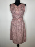 1950s Pink Floral Satin Sleeveless Belted Dress - UK 6