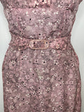 zip  womens  vintage  Urban Village Vintage  urban village  summer dress  pink  mad men  floral print  floral pattern  floral dress  floral  fitted waist  dress  6  50s  50  1950s