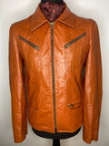 1970s Tan Leather Jacket with Zip Pockets - Size M
