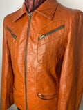 zip  vintage  urban village  tan  pockets  mens  leather  jacket  hippie  fitted  clothing  brown  70s  1970s