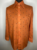 vintage  Urban Village Vintage  urban village  Shirt  rust  printed shirt  printed  print  orange  Mens Shirts  mens  m  floral shirt  floral print  floral  disco  dagger collar  button  70s  1970s