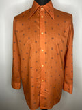 1970s Large Collar Patterned Shirt in Rust Orange - Size M-L