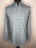 double two  vintage  Urban Village Vintage  urban village  Shirt  s  print  Mens Shirts  mens  floral  disco  dagger collar  button  blue  70s  1970s
