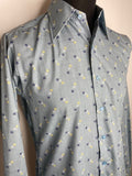 double two  vintage  Urban Village Vintage  urban village  Shirt  s  print  Mens Shirts  mens  floral  disco  dagger collar  button  blue  70s  1970s