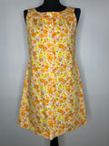 1960s Sleeveless Yellow/Orange Micro Mini Daisy Trapeze Dress - UK 10