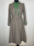 1970s Brown/Green Club Check Wool Secretary Dress - UK 6-8