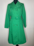 womens mac  womens jacket  womens coat  womens  Winter Coat  vintage  Urban Village Vintage  urban village  trench coat  trench  retro  rain coat  overcoat  modette  MOD  long length coat  long coat  large collar  lapels  kelly green  Jacket  Green  collared  collar  coat  big collar  70s  1970s  10