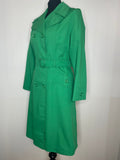 womens mac  womens jacket  womens coat  womens  Winter Coat  vintage  Urban Village Vintage  urban village  trench coat  trench  retro  rain coat  overcoat  modette  MOD  long length coat  long coat  large collar  lapels  kelly green  Jacket  Green  collared  collar  coat  big collar  70s  1970s  10