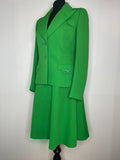 work wear  womens jacket  womens  vintage suit  vintage  Urban Village Vintage  urban village  two piece  suit  Skirts  single breasted  secretary  pointed collar  office wear  long sleeve  large pointed collar  large collar  knitwear  kelly green  Jacket  Green  8-10  8  70s  1970s  10