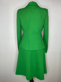 work wear  womens jacket  womens  vintage suit  vintage  Urban Village Vintage  urban village  two piece  suit  Skirts  single breasted  secretary  pointed collar  office wear  long sleeve  large pointed collar  large collar  knitwear  kelly green  Jacket  Green  8-10  8  70s  1970s  10