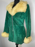 woodstock  womens  Winter Coat  vintage  Urban Village Vintage  urban village  Suede Jacket  Suede  sheepskin collar  Sheepskin  shearling  quilted  penny lane  long sleeve  Jacket  hippy  hippie  Green  coat  boho  8-10  8  60s  1960s  10