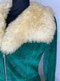 woodstock  womens  Winter Coat  vintage  Urban Village Vintage  urban village  Suede Jacket  Suede  sheepskin collar  Sheepskin  shearling  quilted  penny lane  long sleeve  Jacket  hippy  hippie  Green  coat  boho  8-10  8  60s  1960s  10