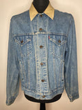 Mens Levis Stonewash Denim Jacket with Leather Collar - XL