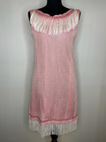 1960s Pink and White Stripe Tassel Fringed Flapper Mini Dress - UK 10