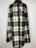 Vintage 1960s Reversible Check Faux Sheep Skin Long Cape in Black by Wetherall - Size UK S-M