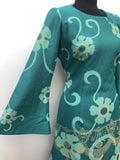 womens  vintage  Urban Village Vintage  Turquoise  round neck  Norman Linton  MOD  gold stitch  floral print  floral dress  dress  back zip  60s  1960s  10