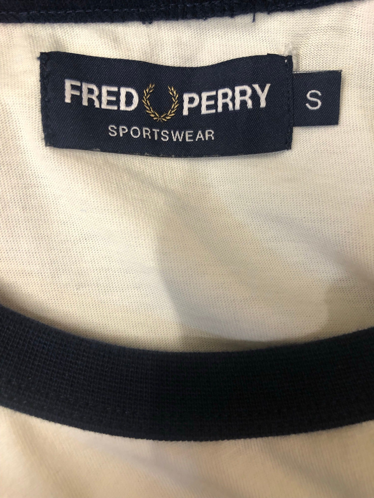 white  Top  T-Shirt  Stripes  sportswear  S  MOD  mens  Logo design  Fred Perry