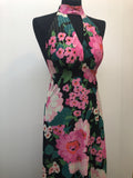zip back  womens  vintage  Urban Village Vintage  short sleeved  Ronald Joyce  pink  maxi dress  maxi  keyhole neck  halter neck  floral  dress  dagger  black  After Six  70s  6  1970s