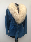 womens  vintage  Urban Village Vintage  suede  sheepskin  shearling  Jacket  coat  blue  70s  70  1970s  10