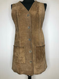 zip front  womens  vintage  Urban Village Vintage  urban village  suede  stitch detailing  stitch detail  press stud fastening  press stud  long waistcoat  button front  brown  60s  1960s