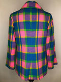 zip front  womens  vintage  pink  multi  dagger collar  check jacket  check  Blue  70s  1970s  14